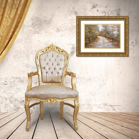 Walking in Fall Gold Ornate Wood Framed Art Print with Double Matting by Romanello, Diane
