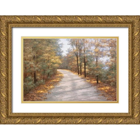 Walking in Fall Gold Ornate Wood Framed Art Print with Double Matting by Romanello, Diane