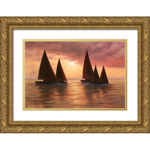 Dream Sails Gold Ornate Wood Framed Art Print with Double Matting by Romanello, Diane