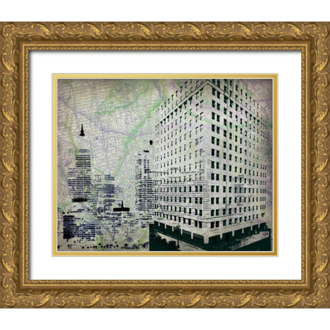 Cityscape II Gold Ornate Wood Framed Art Print with Double Matting by Roberts, Art