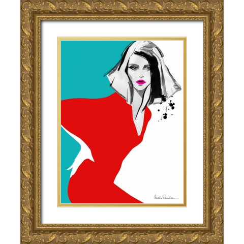 Red Dress Gold Ornate Wood Framed Art Print with Double Matting by Ramdeen, Aasha