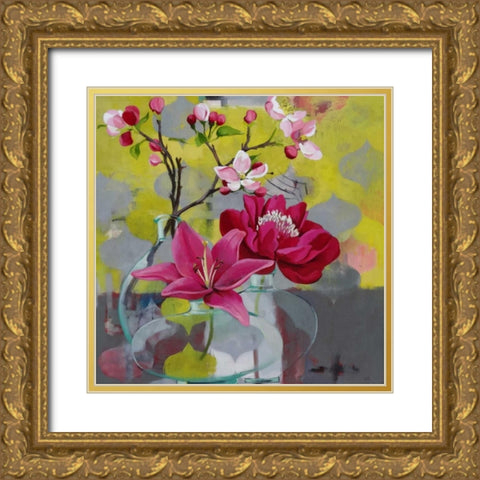 Apple Blossom Trio Gold Ornate Wood Framed Art Print with Double Matting by Rasmusson, Jennifer