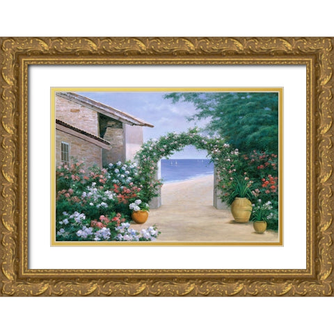 Seaside Trellis Gold Ornate Wood Framed Art Print with Double Matting by Romanello, Diane