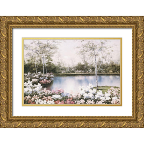 White Birches Gold Ornate Wood Framed Art Print with Double Matting by Romanello, Diane