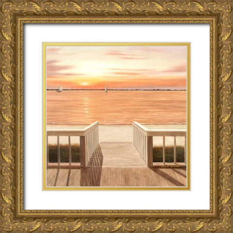 Sunset Deck Gold Ornate Wood Framed Art Print with Double Matting by Romanello, Diane