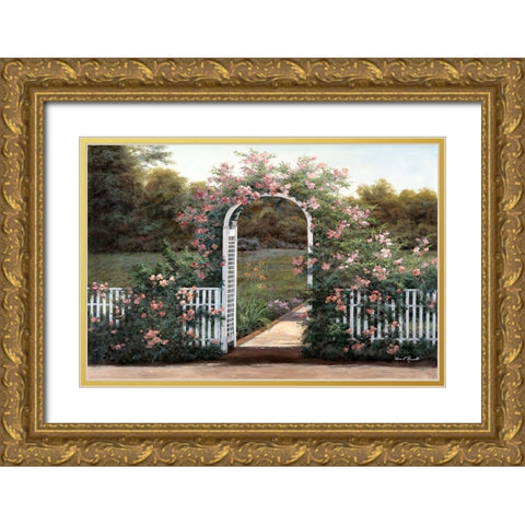 Rose Trellis Gold Ornate Wood Framed Art Print with Double Matting by Romanello, Diane