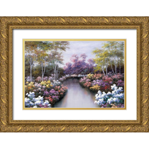 Floral Fantasy Gold Ornate Wood Framed Art Print with Double Matting by Romanello, Diane
