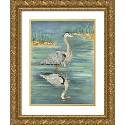 Blue Gold Ornate Wood Framed Art Print with Double Matting by Reichow, Christine