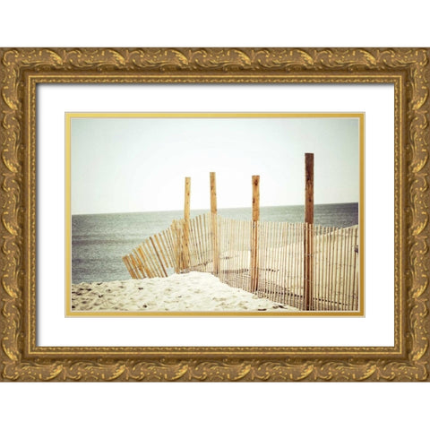 Wooden Beach Fence Gold Ornate Wood Framed Art Print with Double Matting by Reiss, Jessica