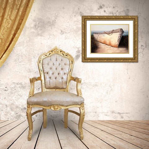 White Boat Gold Ornate Wood Framed Art Print with Double Matting by Soderlund, Karl