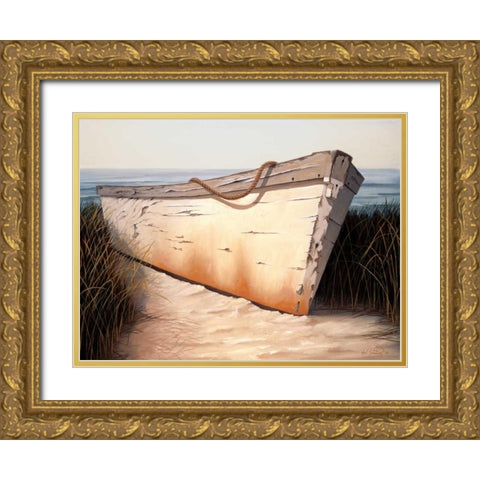 White Boat Gold Ornate Wood Framed Art Print with Double Matting by Soderlund, Karl