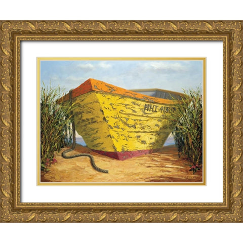 Yellow and Orange Rowboat Gold Ornate Wood Framed Art Print with Double Matting by Soderlund, Karl