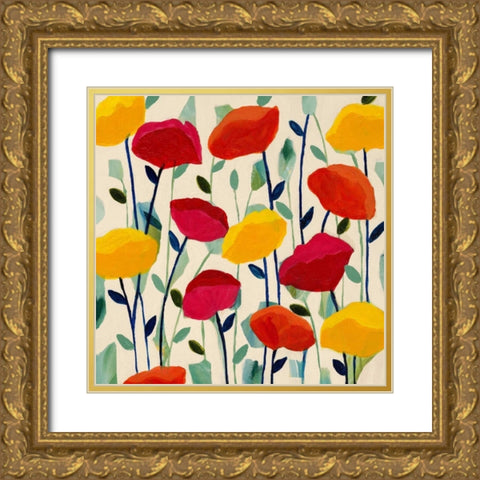 Cheerful Poppies Gold Ornate Wood Framed Art Print with Double Matting by Schmitt, Carrie