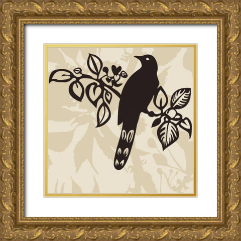 Song Bird 1 Gold Ornate Wood Framed Art Print with Double Matting by Svane, Jette