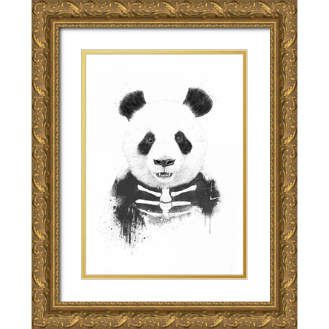 Zombie Panda Gold Ornate Wood Framed Art Print with Double Matting by Solti, Balazs