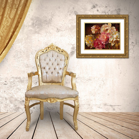 Peonies in Pastel Gold Ornate Wood Framed Art Print with Double Matting by Styles, Emma