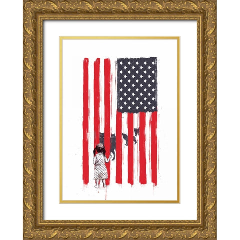 Little Girl and Wolves Gold Ornate Wood Framed Art Print with Double Matting by Solti, Balazs