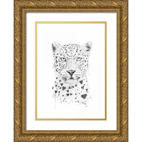 Lovely Leopard Gold Ornate Wood Framed Art Print with Double Matting by Solti, Balazs