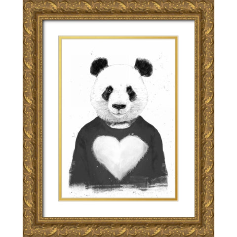 Lovely Panda Gold Ornate Wood Framed Art Print with Double Matting by Solti, Balazs