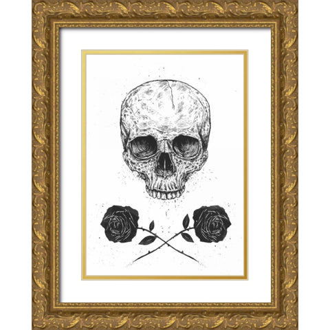 Skull N Roses Gold Ornate Wood Framed Art Print with Double Matting by Solti, Balazs