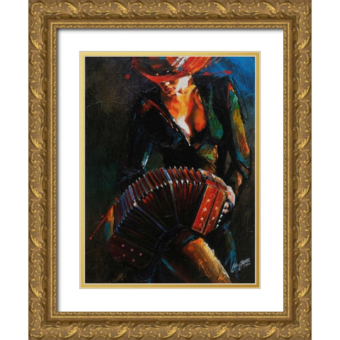 Reina del Bandoneon Gold Ornate Wood Framed Art Print with Double Matting by Staples, Colin John
