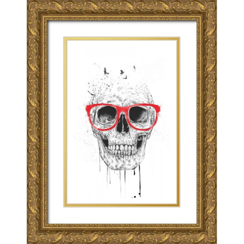 Skull With Red Glasses Gold Ornate Wood Framed Art Print with Double Matting by Solti, Balazs