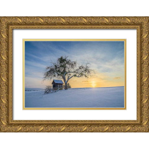 Under The Mistletoe Gold Ornate Wood Framed Art Print with Double Matting by Schneidersmann, Anne