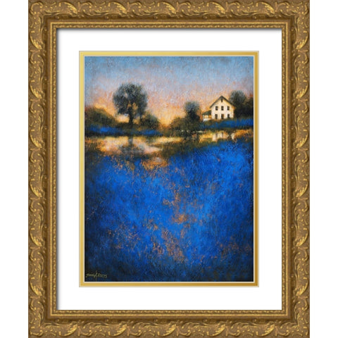 Blue Fields Gold Ornate Wood Framed Art Print with Double Matting by Stotts, Thomas