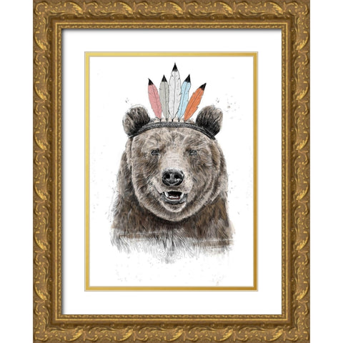 Festival Bear Gold Ornate Wood Framed Art Print with Double Matting by Solti, Balazs