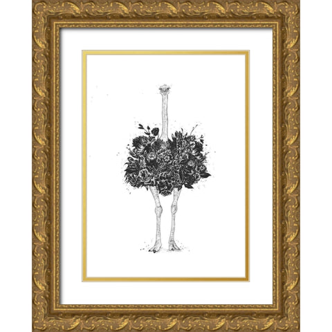 Floral Ostrich Gold Ornate Wood Framed Art Print with Double Matting by Solti, Balazs