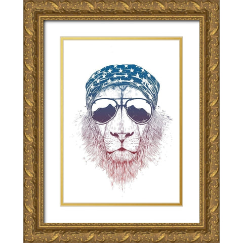Wild Lion Gold Ornate Wood Framed Art Print with Double Matting by Solti, Balazs
