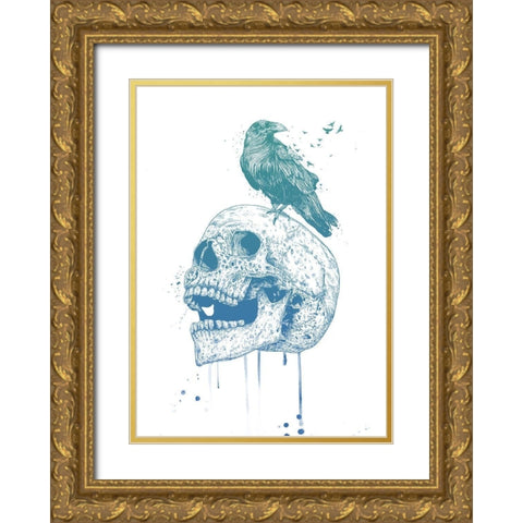 New Skull (Blue) Gold Ornate Wood Framed Art Print with Double Matting by Solti, Balazs