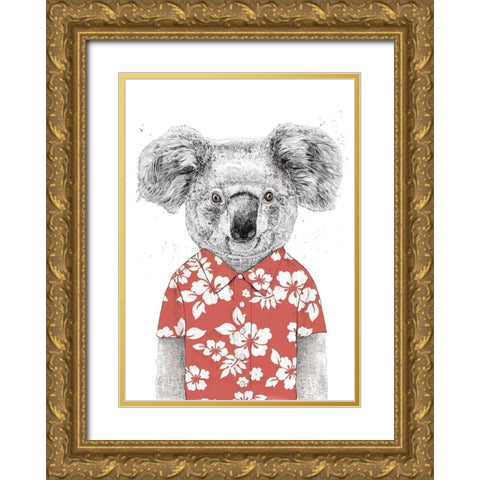 Summer Koala (Red) Gold Ornate Wood Framed Art Print with Double Matting by Solti, Balazs