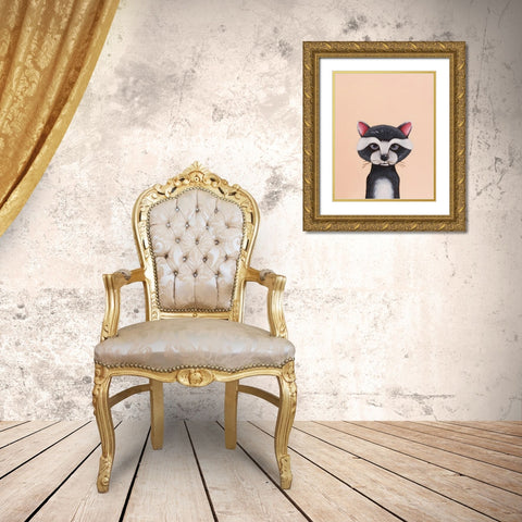 Baby Raccoon Gold Ornate Wood Framed Art Print with Double Matting by Stewart, Lucia