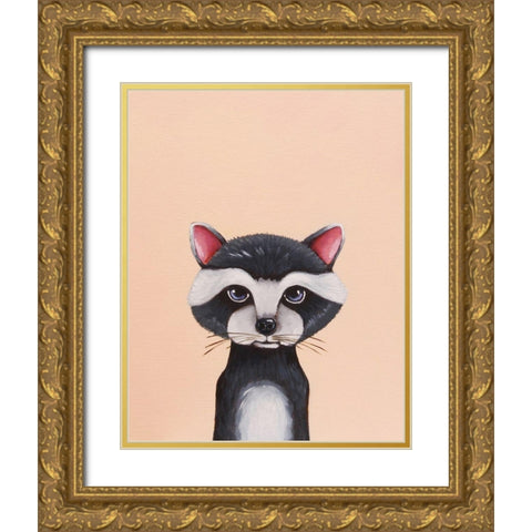 Baby Raccoon Gold Ornate Wood Framed Art Print with Double Matting by Stewart, Lucia
