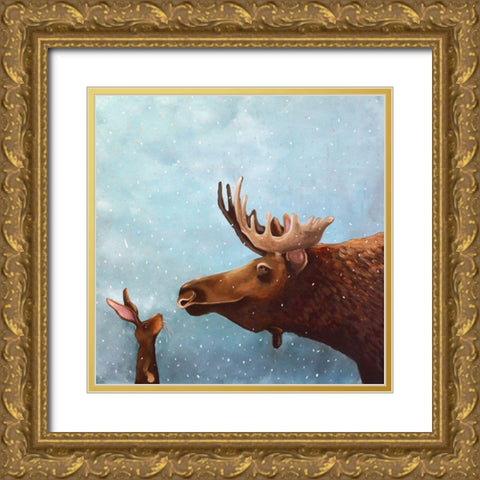 Moose and Rabbit Gold Ornate Wood Framed Art Print with Double Matting by Stewart, Lucia