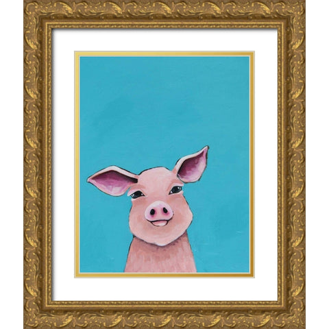 Little Pig Gold Ornate Wood Framed Art Print with Double Matting by Stewart, Lucia