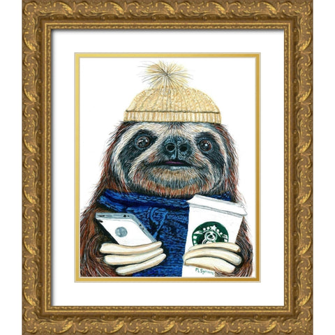 Urban Sloth Gold Ornate Wood Framed Art Print with Double Matting by Symons, Melissa