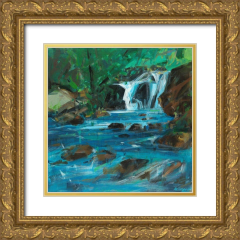 Blue Duet Gold Ornate Wood Framed Art Print with Double Matting by Saxon, Angela