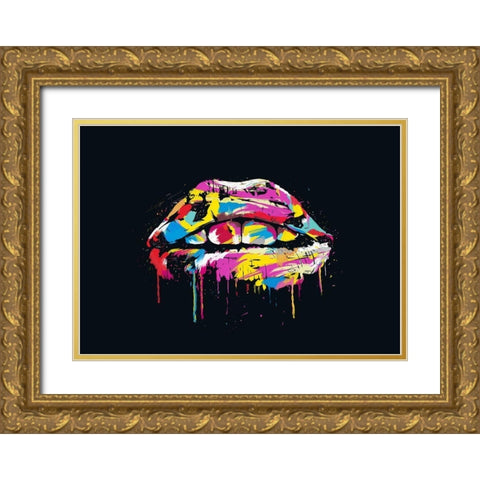 Colorful Lips Gold Ornate Wood Framed Art Print with Double Matting by Solti, Balazs