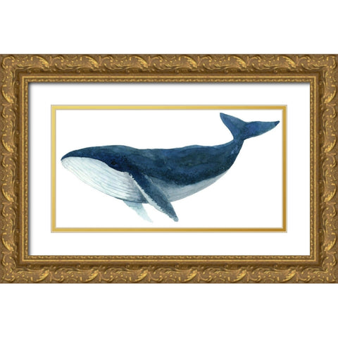 Humpback Whale - Blue Gold Ornate Wood Framed Art Print with Double Matting by Saylor, Jeannine