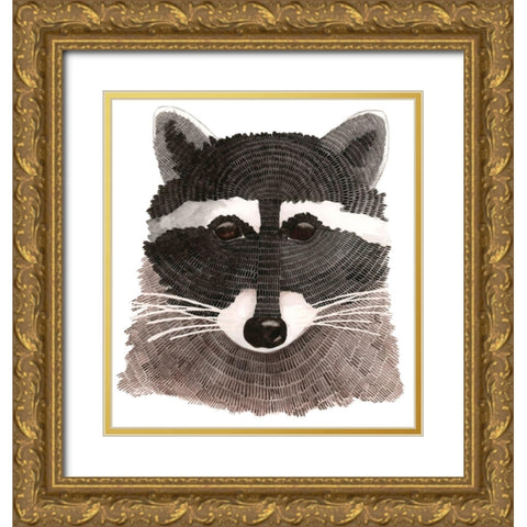 Raccoon Gold Ornate Wood Framed Art Print with Double Matting by Saylor, Jeannine