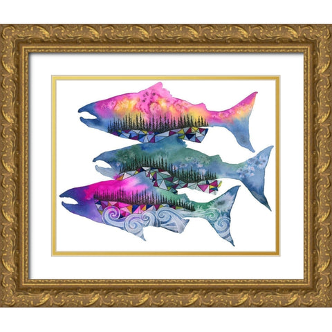 Salmon Season Gold Ornate Wood Framed Art Print with Double Matting by Saylor, Jeannine