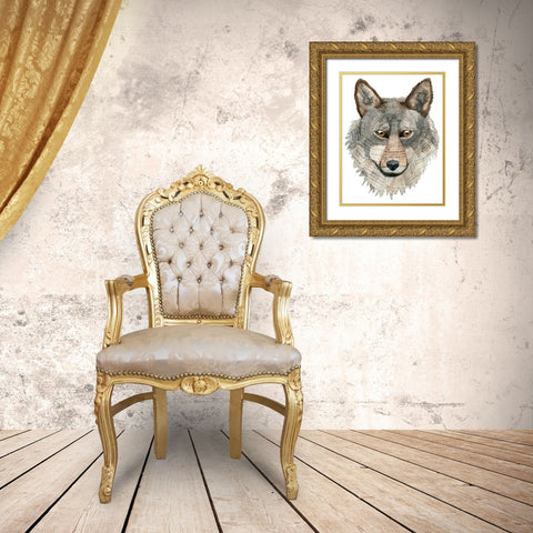 Wolf Gold Ornate Wood Framed Art Print with Double Matting by Saylor, Jeannine