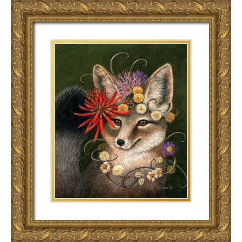 Kit Fox in Coral Gold Ornate Wood Framed Art Print with Double Matting by Schmitz, Carolyn