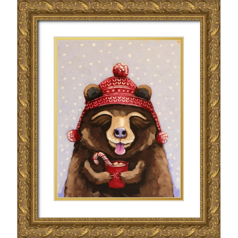 Hot Chocolate Bear Gold Ornate Wood Framed Art Print with Double Matting by Stewart, Lucia