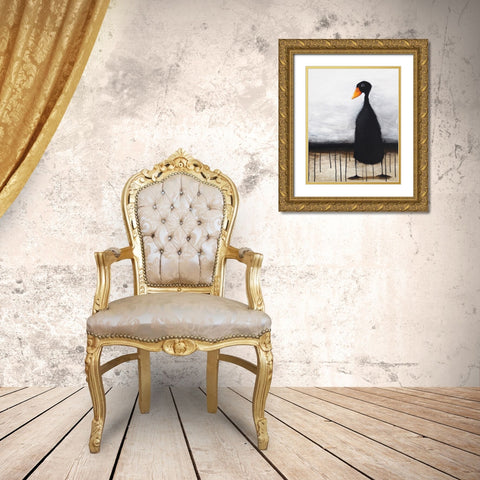 The Black Duck Gold Ornate Wood Framed Art Print with Double Matting by Stewart, Lucia