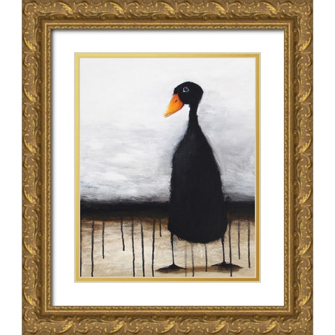 The Black Duck Gold Ornate Wood Framed Art Print with Double Matting by Stewart, Lucia