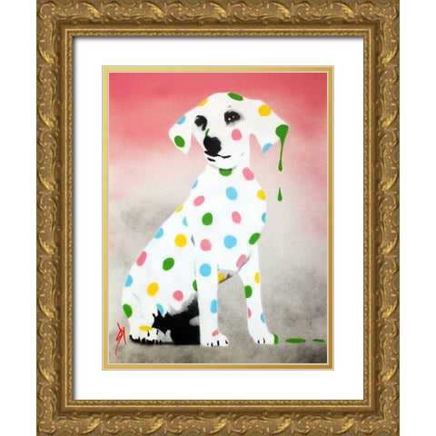 Damiens Dotty Spotty Dawg - Pink Gold Ornate Wood Framed Art Print with Double Matting by Sly, Juan