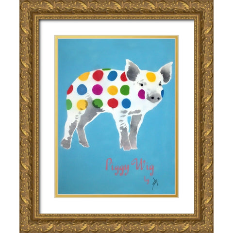 Piggy Wig Gold Ornate Wood Framed Art Print with Double Matting by Sly, Juan